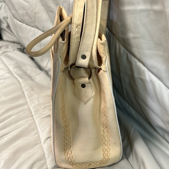 Vintage Leather Hand Tooled RARE Purse 1960s Mexico Ivory Yellow Mayan Roses - Picture 8 of 16